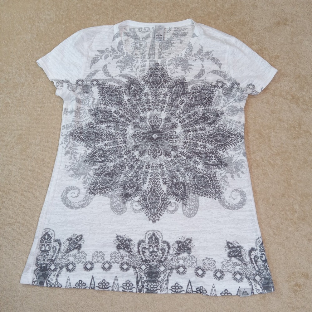 Prana Girls Youth Short‎ Sleeve Round Neck Top XL White Gray